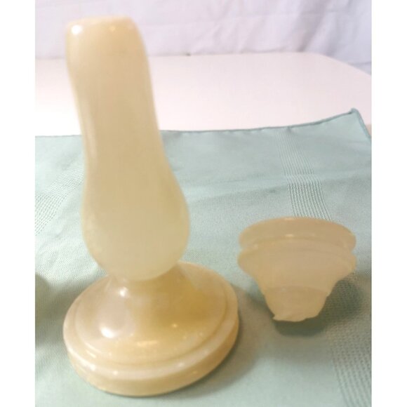 Alabaster Candle Holder Pair ONE DAMAGED Vintage Made in Italy - Picture 8 of 10